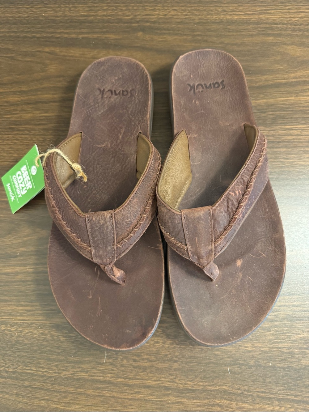 Sanuk Cosmic Yoga Mat LX Leather Flip Flops Brown Men’s Size 10 NWT flip flops - Picture 4 of 8